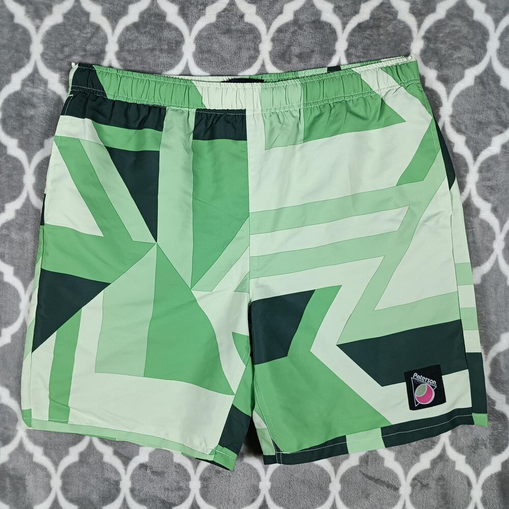 Paterson Board Shorts‎ Mens XL Green Geometric Elastic Waist Lined Quick Dry